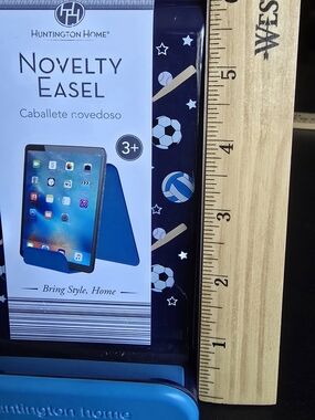 Huntington Home Blue Novelty Easel Tablet Stand with Sports Pattern Backing